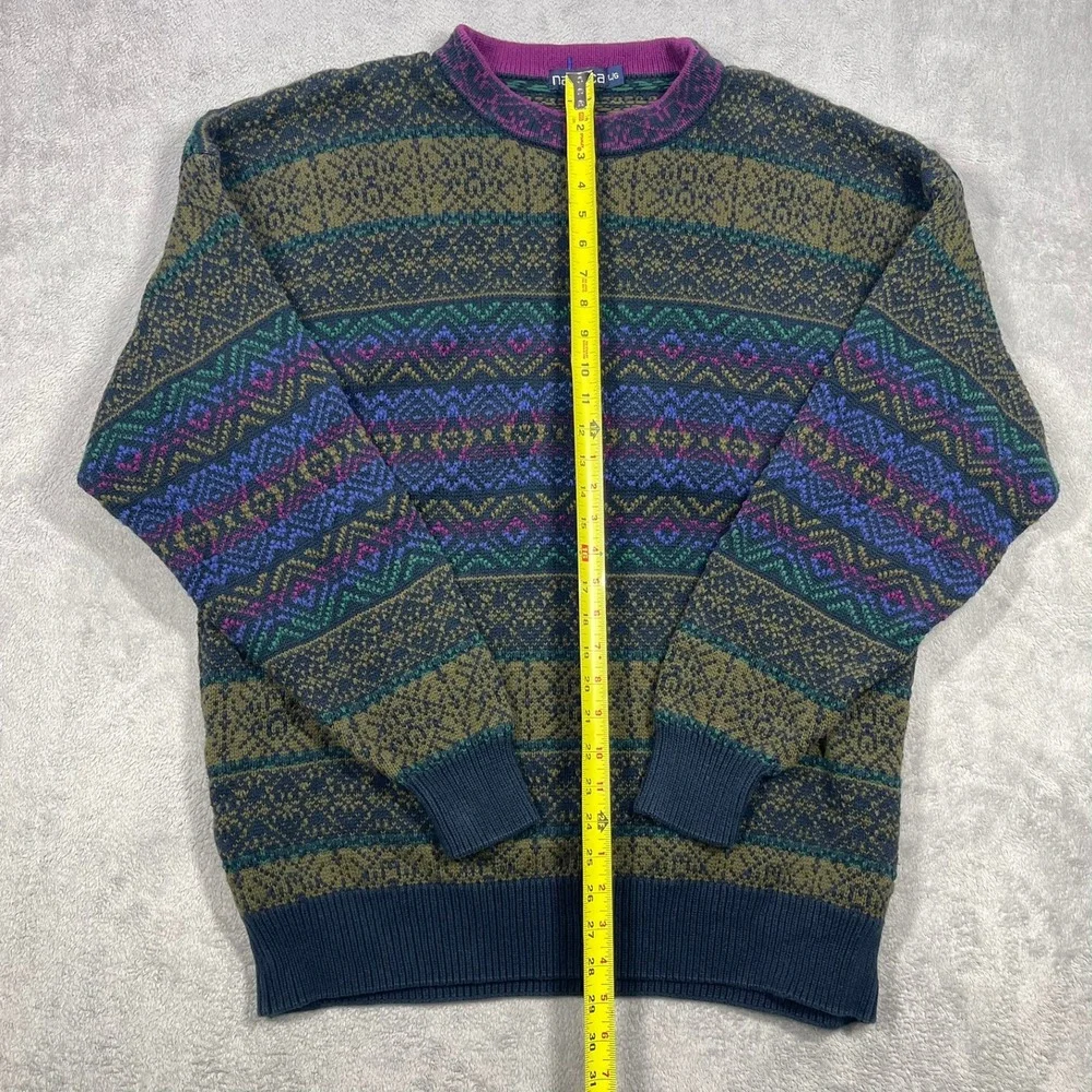 Vintage 90s Nautica Sweater Mens L Geometric Fair Isle Cotton Hong Kong